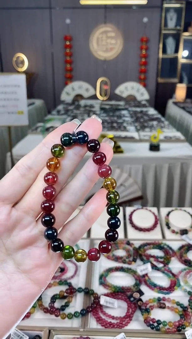 未镶嵌老矿碧玺色标彩虹单圈手串8mm+碧玺dan多样性发货一条
