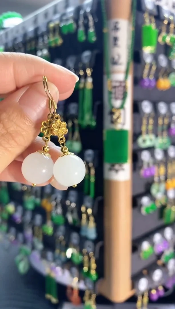 和田玉银S925镶嵌耳饰01......