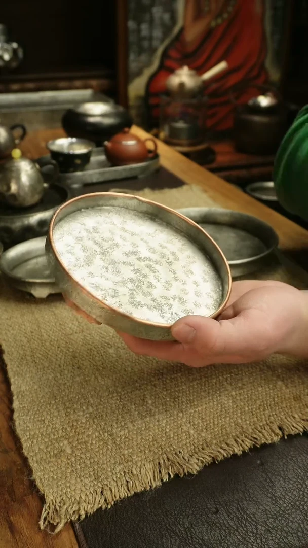 【闪购商品】加厚足锡全手铜边圆盘壶承