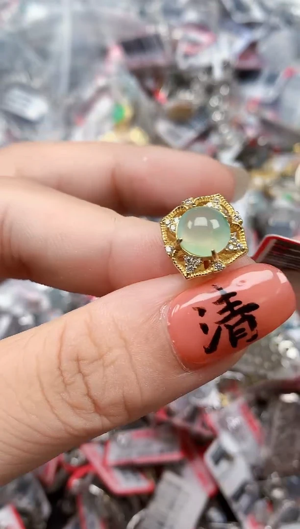 银S925镶嵌戒指翡翠天然A货缅甸翡翠