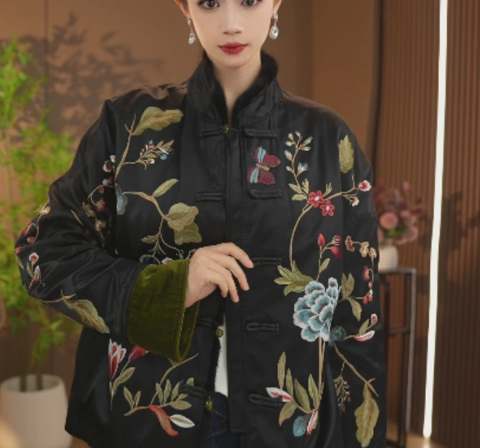 《满园春色》双面穿外套重工宽松国潮立领外套66076-林林玫瑰仓