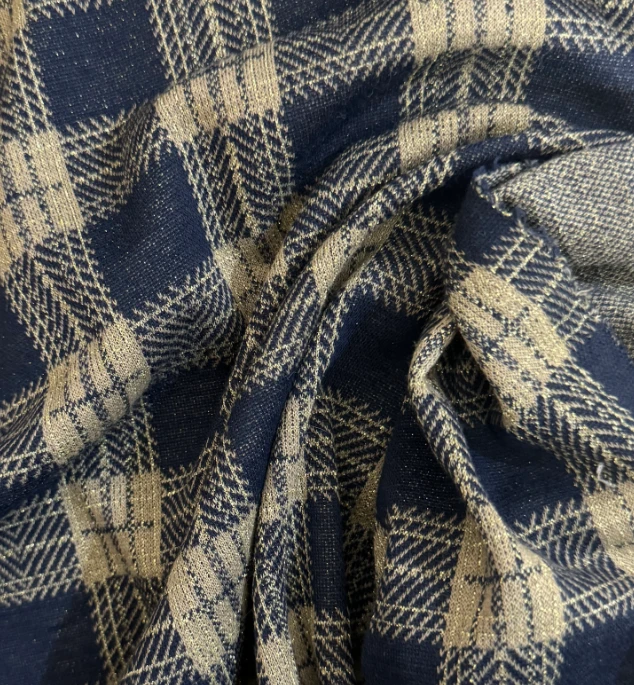 春秋面料【藏蓝杏格织金针织面料】可做裤子，打底衫，旗袍等