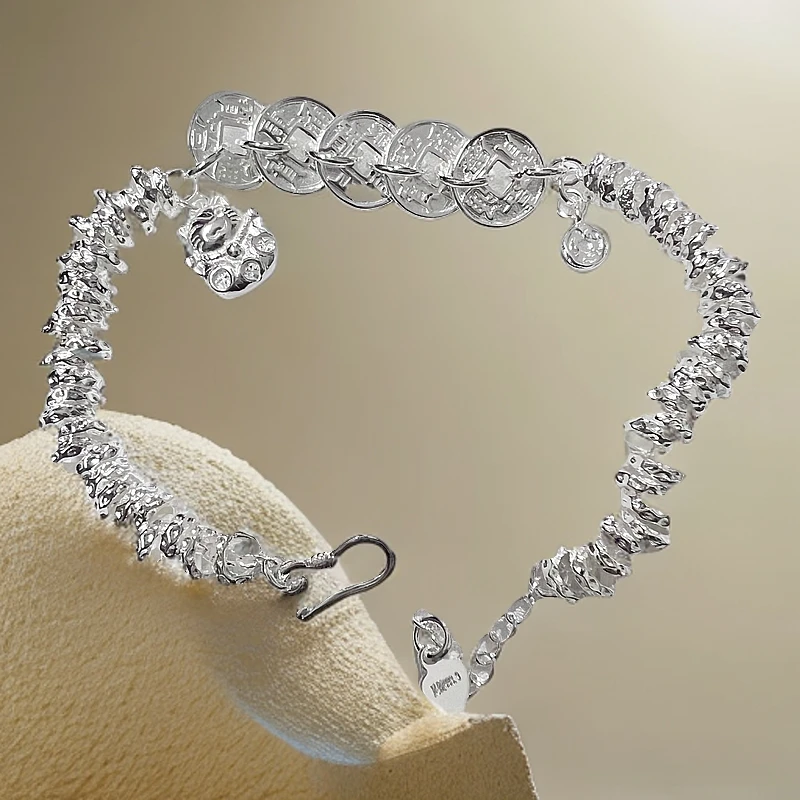 足银手链 可爱（招财猫）盘缠五帝钱手链