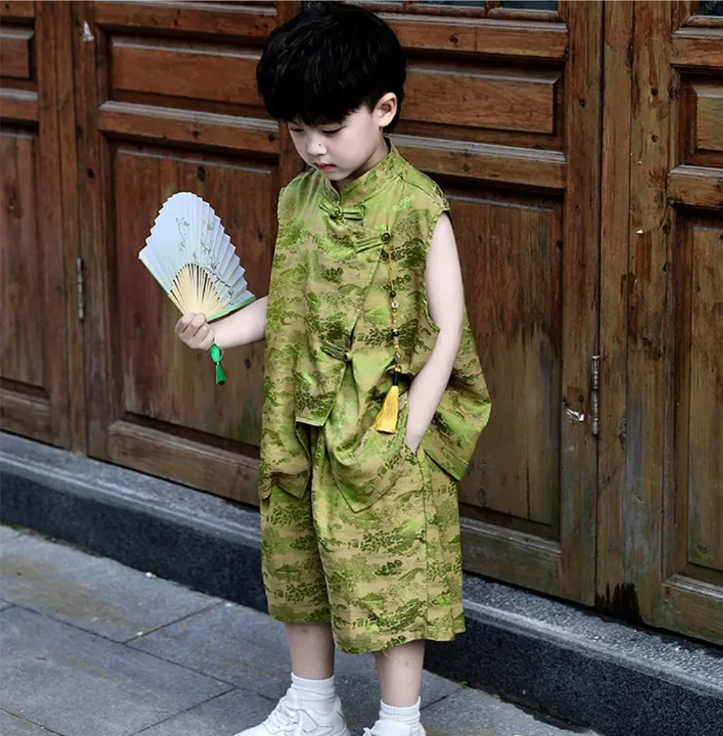 男童夏装套装2025新款新中式国风两件套中小童无袖短裤宝宝夏季潮