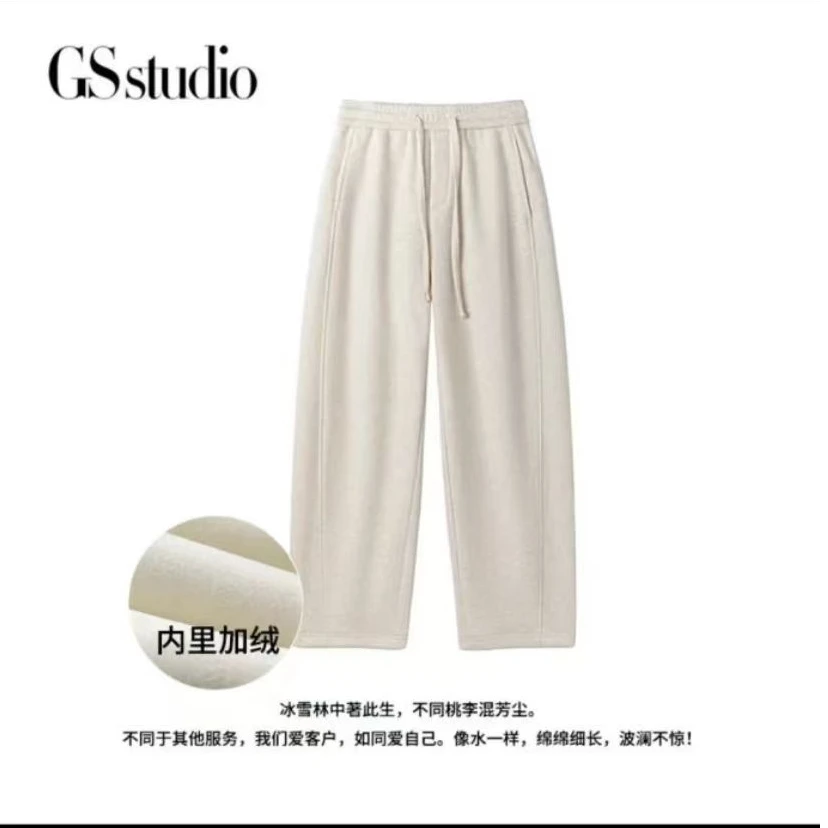 毛呢立体剪裁高级感直筒休闲裤2024冬季新款加绒卫裤时尚百搭