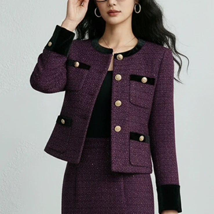 女红色小香风圆领秋冬常规款薄款秋装春秋短外套气质小个子#AXM