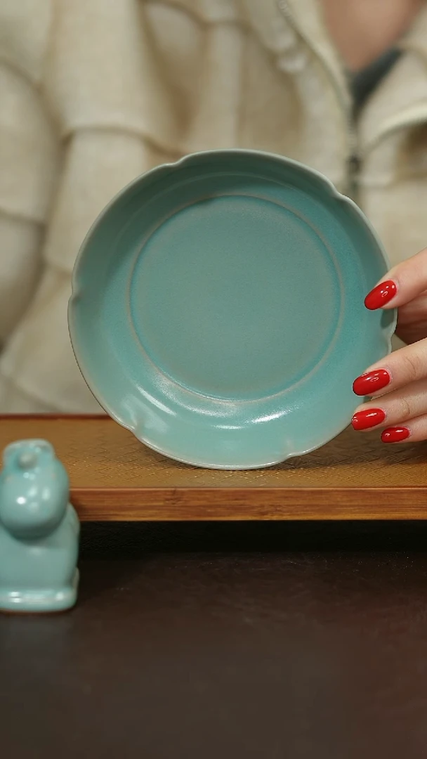 摆件瓷原矿原釉汝宋汝瓷 一级葵口洗