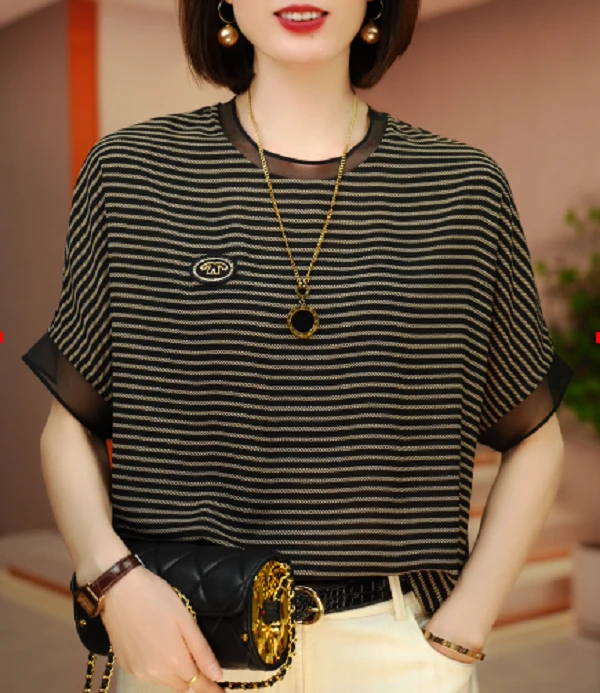 夏季新款透气时百搭圆领洋气印花上衣