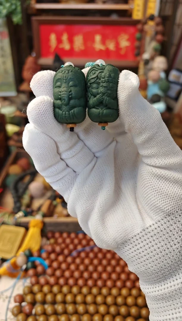 【闪购商品】五方绿色扎基象神一对