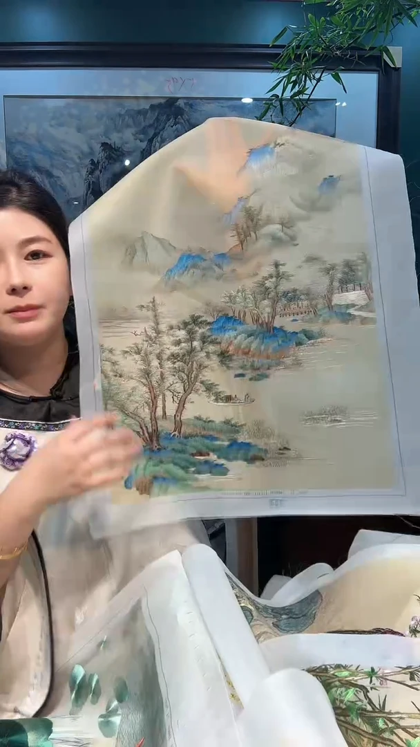 竖款非遗苏绣手工刺绣绣片