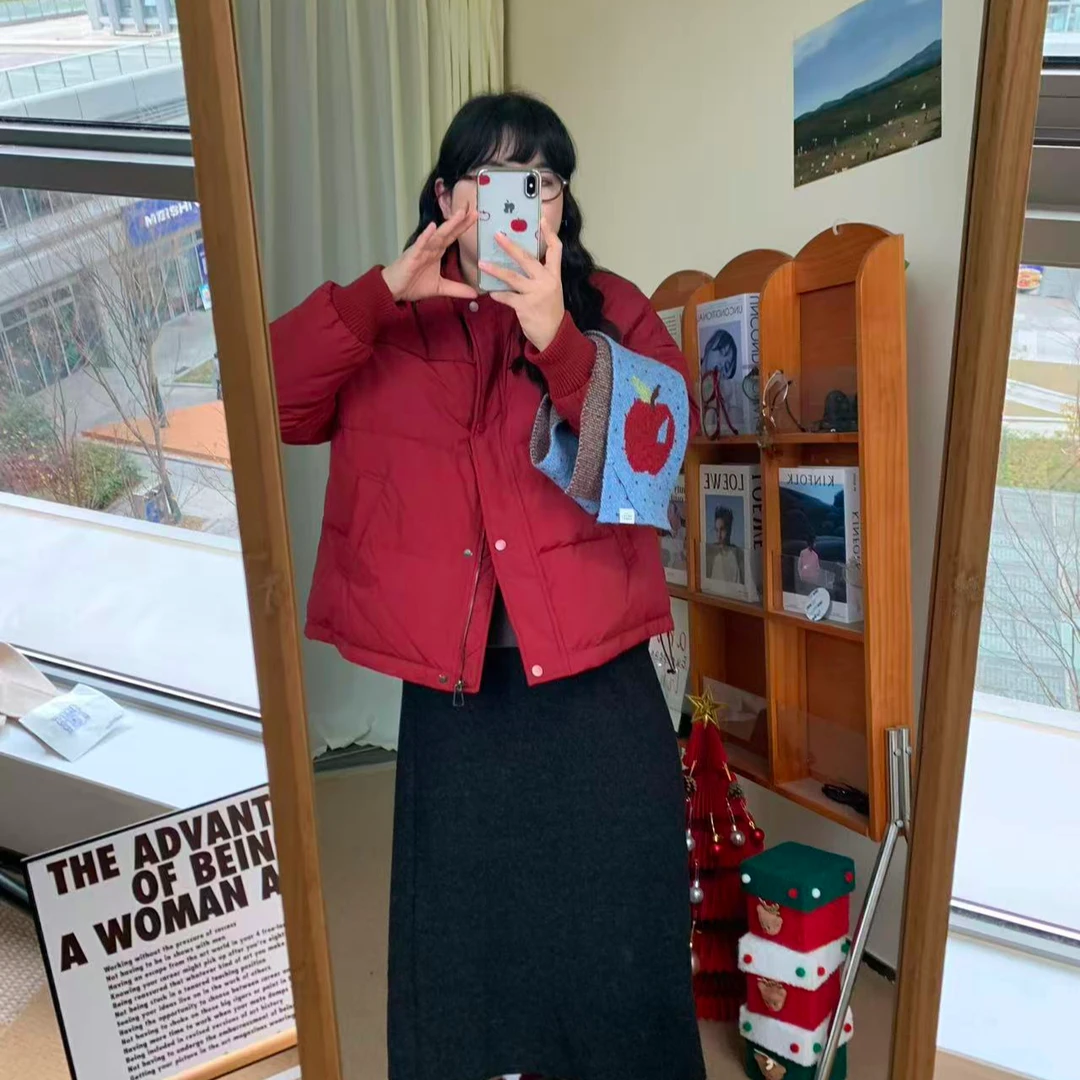 简约棒球领羽绒服大码女130-210斤可爱三防保暖短款加肥加大显瘦