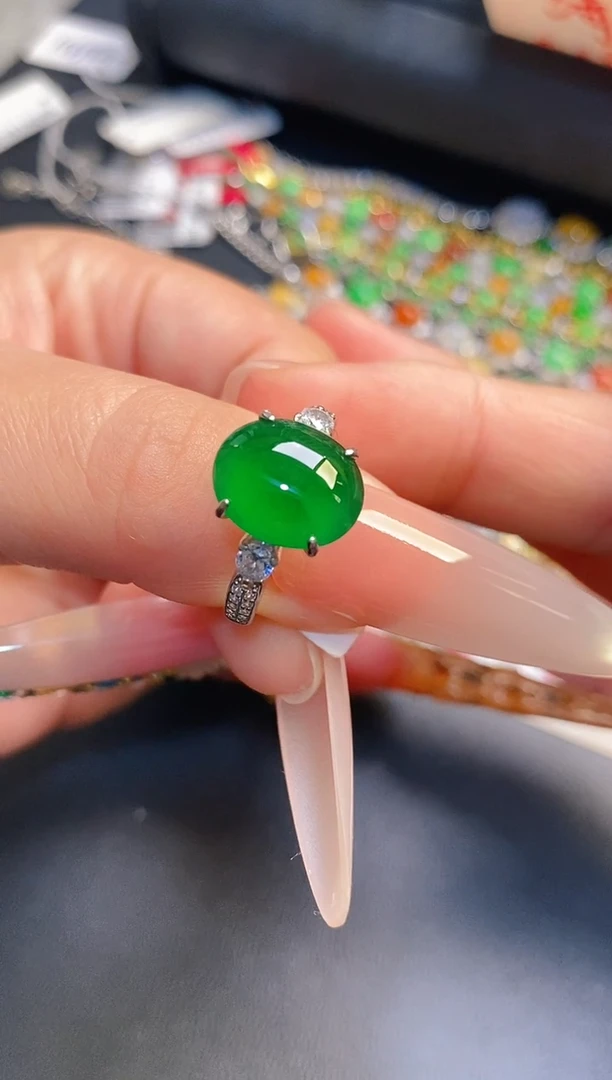 银S925镶嵌戒指翡翠天然