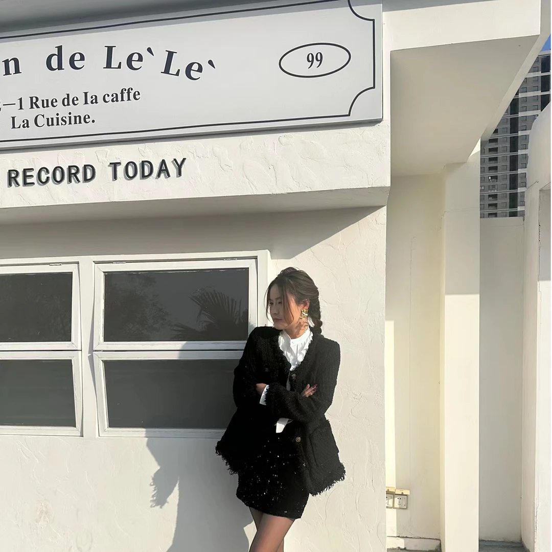 直播链接03新款女装上衣显瘦修身小香风气质时尚休闲百搭黑色