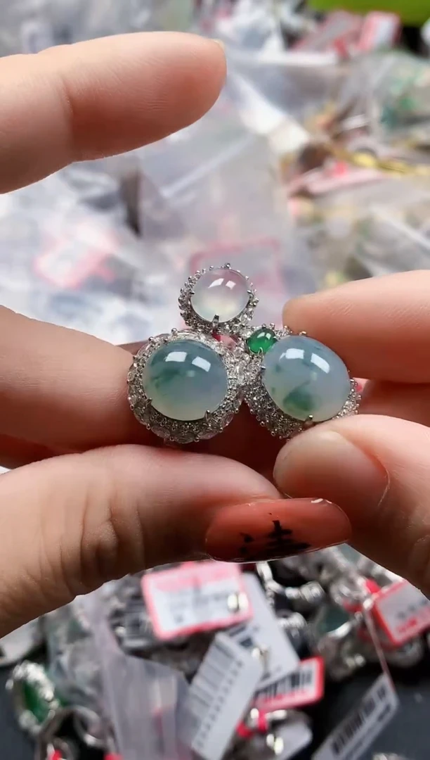 银S925镶嵌戒指翡翠天然A货缅甸翡翠