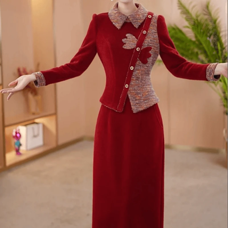 C116【上衣+半身裙】2025冬季新款时尚高端洋气女人味显瘦套装裙