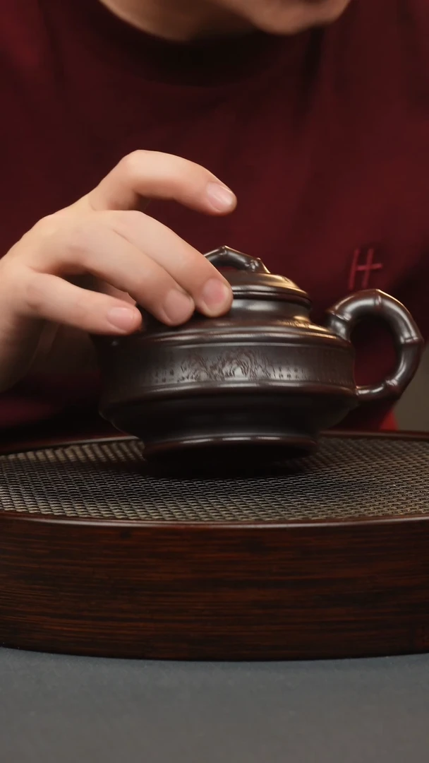 【闪购商品】紫砂茶壶古红双线竹节