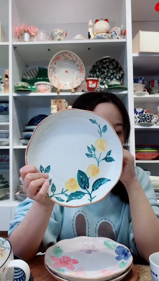 陶瓷美浓烧手绘深盘20cm