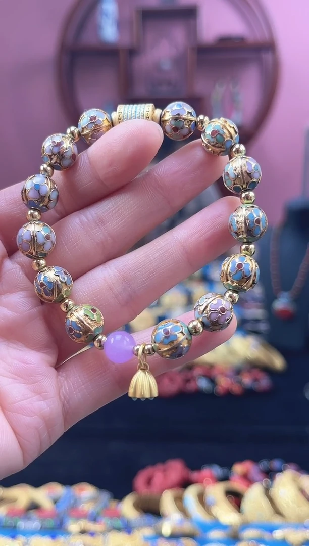 非遗 景泰蓝 手串 金地 瓜棱