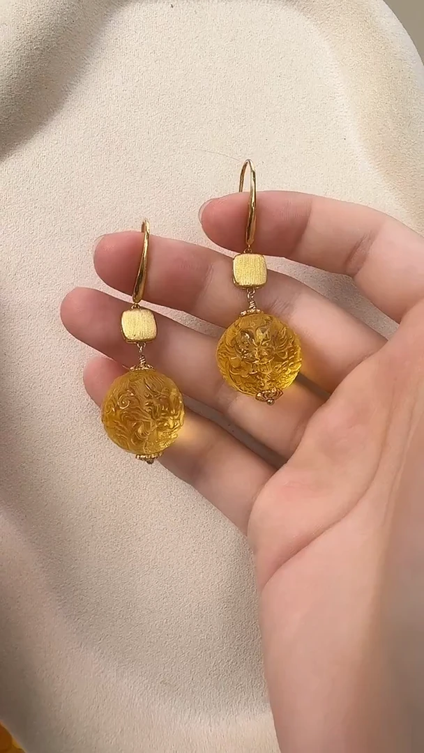 琥珀未镶嵌耳饰耳环