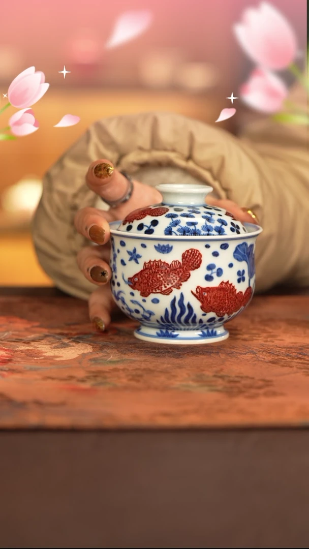 【闪购商品】盖碗永明尚玩*景德镇手工手绘陶瓷