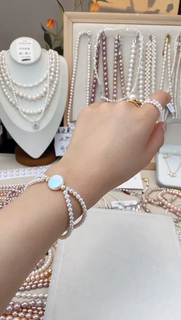 【闪购商品】淡水珍珠项链未镶嵌纽扣双层磁吸扣手链