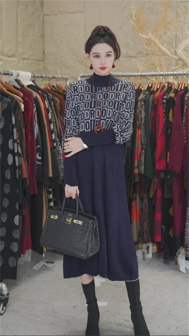 春夏新款【扶摇】显瘦气质时尚休闲百搭中长款遮肉毛衣连衣裙6838#