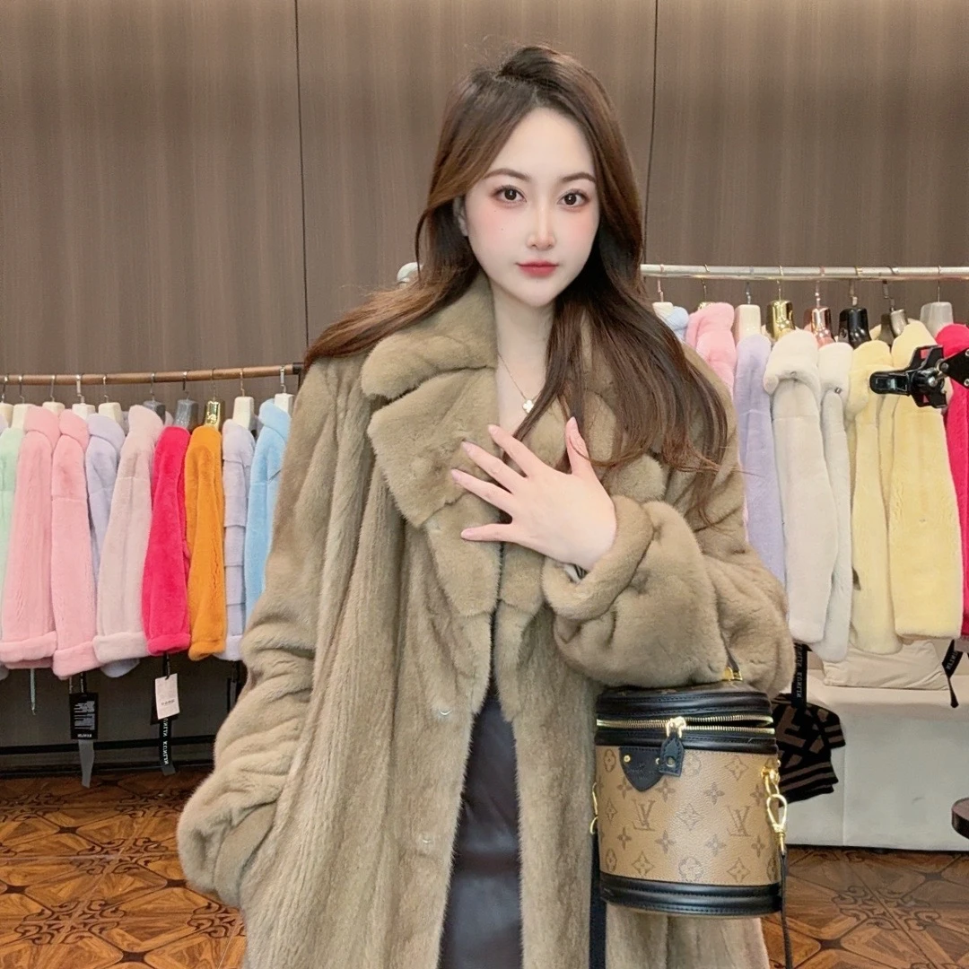 【v.v】帕斯条原色长款貂皮大衣