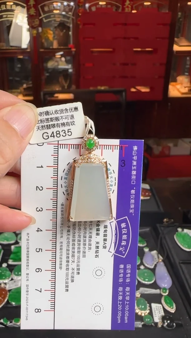 翡翠18K金镶嵌颈饰G4835冰平安牌