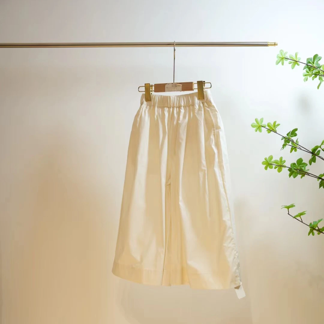 2-086-儿童夏季 杏色纯色宽松百搭休闲阔腿裤