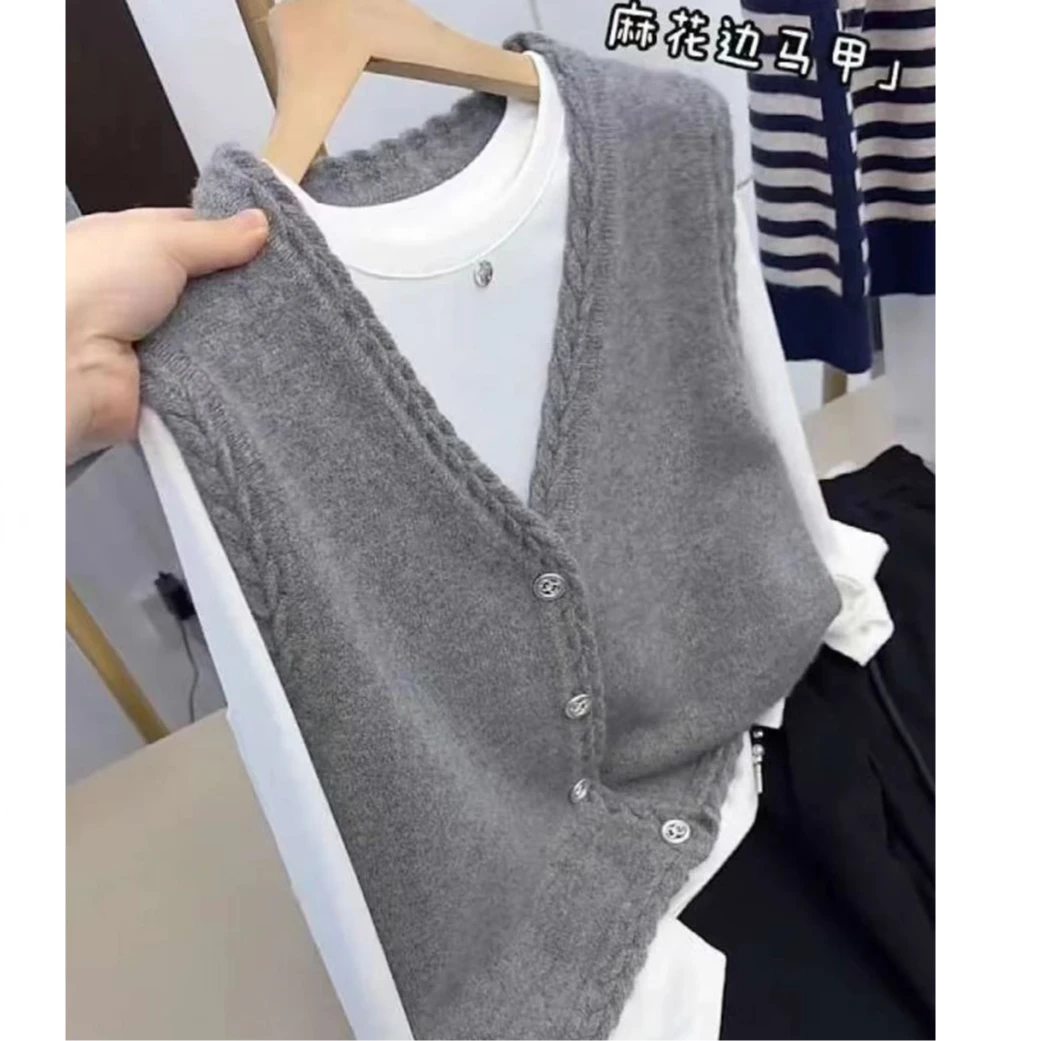 7501灰色V领针织马甲女2025秋季大码胖mm基础款时尚百搭显瘦背心
