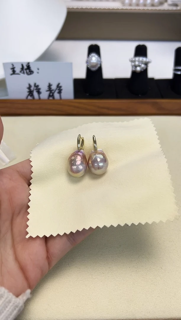 银S925镶嵌耳饰淡水珍珠巴洛克耳扣