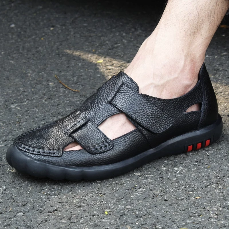 时尚男鞋2025年夏季凉鞋软面软底镂空商务休闲夏季洞洞鞋包头鞋男