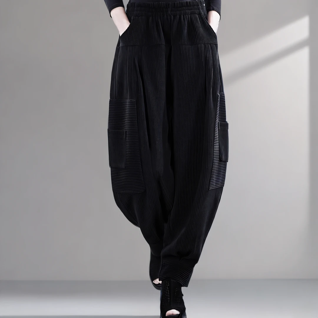 2025秋季工装灯笼宽松显瘦哈伦裤女条绒灯芯绒女雪条纹显瘦哈伦裤