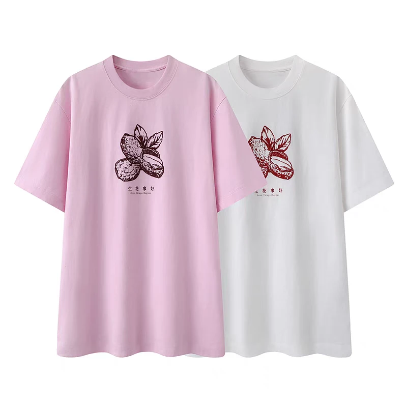 9104夏季新款花生字母印花刺绣抗菌防螨棉T恤上衣