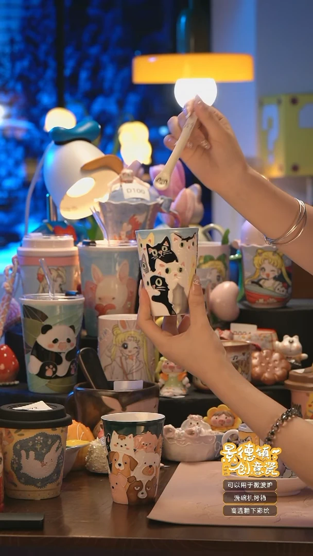 摆件A259景德镇手工手绘杯子摆件