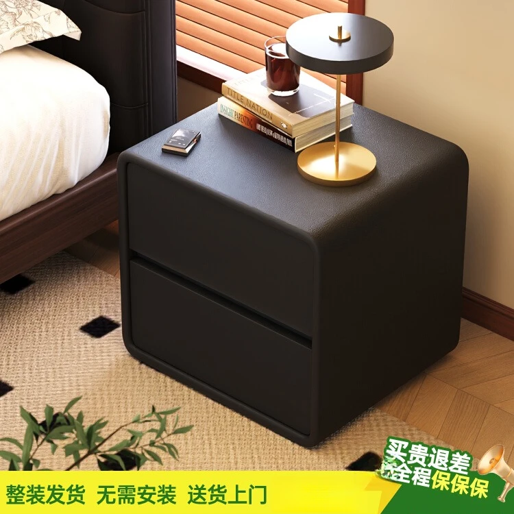 实木床头柜黑色家用卧室2025爆款轻奢高级感小型现代简约柜子