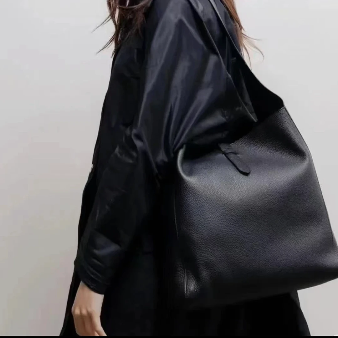 【都市托特】美国进口头层牛皮荔枝纹百搭静奢简约子母包