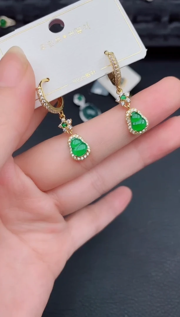 银S925镶嵌翡翠耳饰天然a货翡翠248