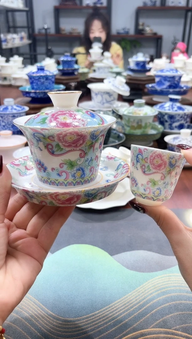 【闪购商品】掐银牡丹大底盖碗+1杯