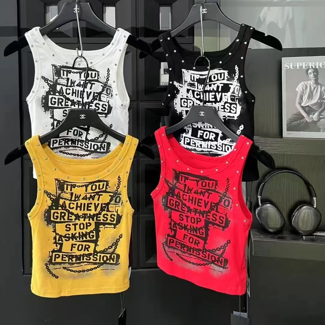 性感风纯欲风INS风法式背心吊带卡通印花运动外穿韩版通勤时尚