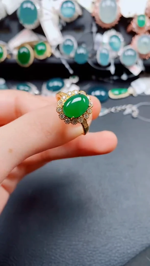 银S925镶嵌戒指翡翠翡翠