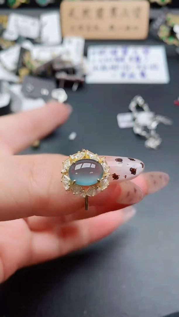 银S925镶嵌戒指翡翠1