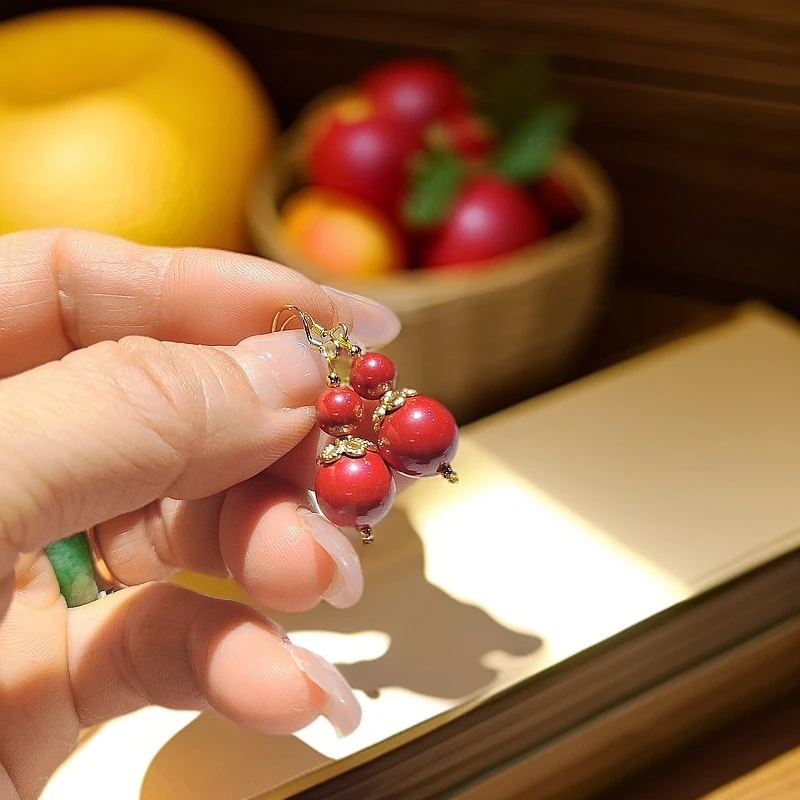 含辰砂工艺品朱砂耳坠福禄寿喜庆