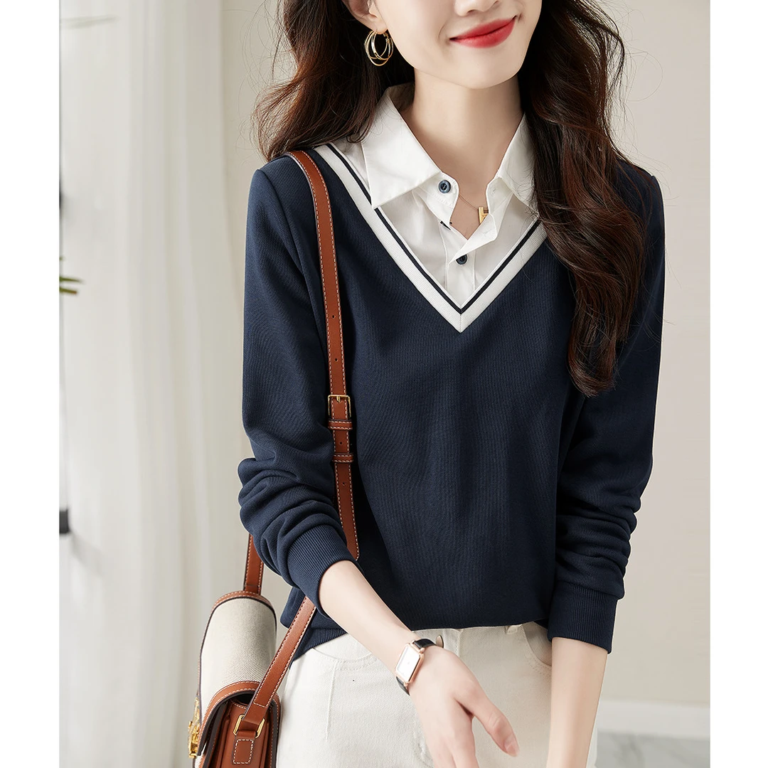 时尚气质百搭假两件年秋季新款显瘦宽松减龄女式卫衣