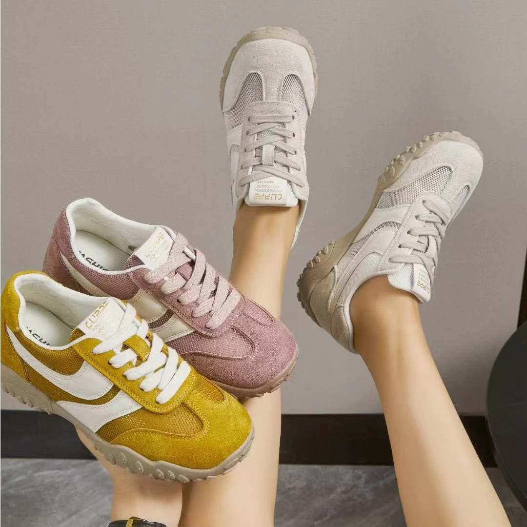 复古德训鞋女2025春季新款百搭系带拼色小蛮腰休闲板鞋