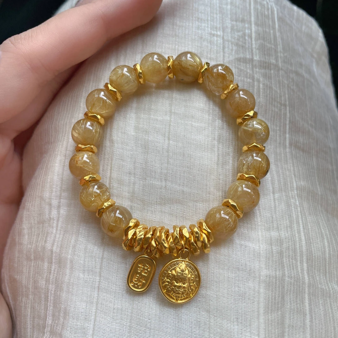 瑞诺黄金财神盘缠系列合集手链足金999金发.晶手串生日礼物送女友