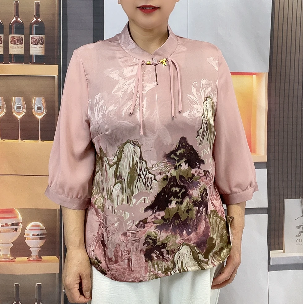 8531时尚中老年女装精品七分袖高端立领女款妈妈装夏季外衣新款