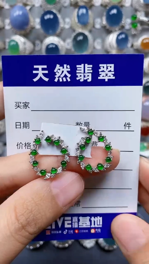 翡翠银S925镶嵌耳饰0167