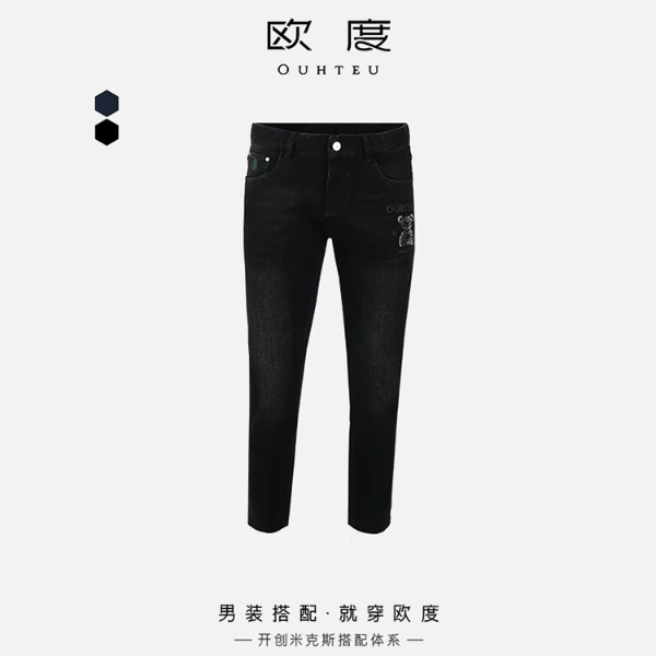 OUHTEU/欧度【诺克熊】25秋冬新款精致烫钻工艺修身牛仔裤男7653