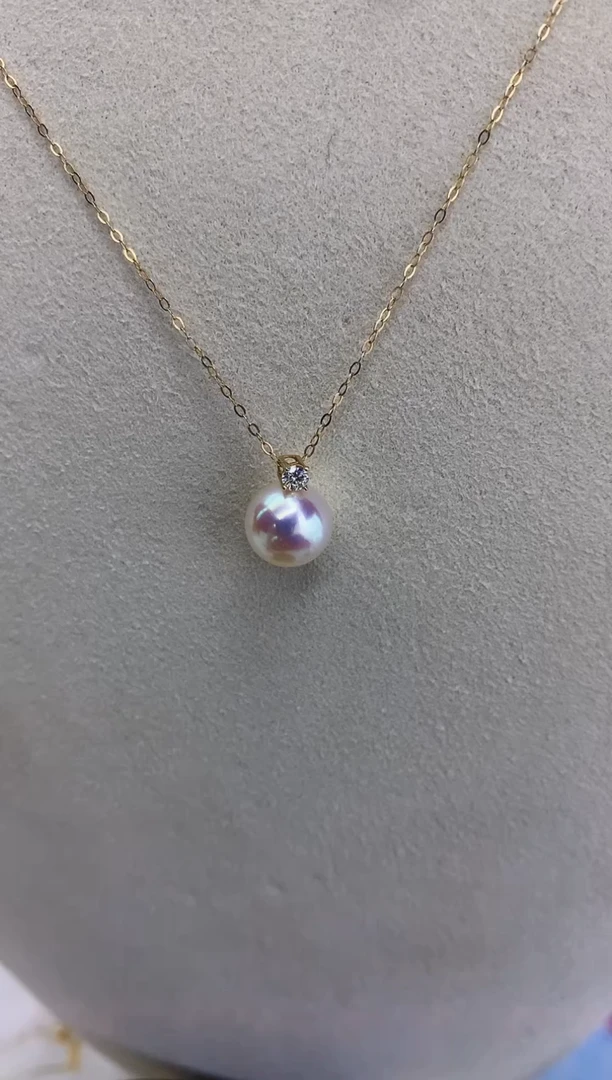 18K金镶嵌DA海水珍珠 GD017 7.5-8 钻石王妃吊坠赠银链